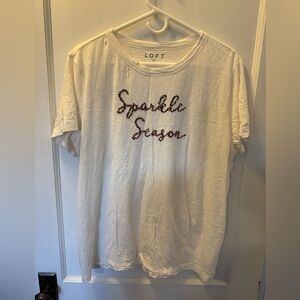 LOFT Cream Top with Sparkle Season Design